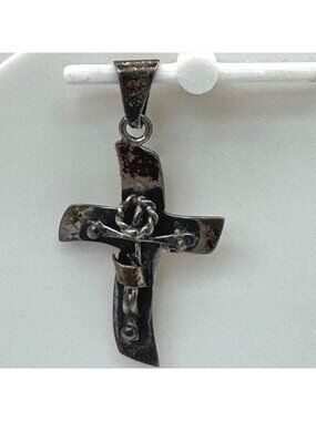 Sterling Silver Cross Pendant Crucifix Signed Mexico Vintage 1.75" Charm Medal